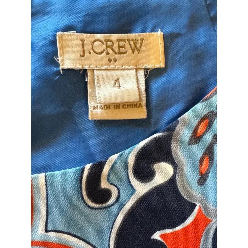 J Crew Dress‎ Women 4 Blue Jules Moonglow Paisley Gallery Boho Hippie Mini Shift